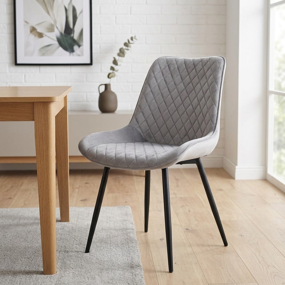 Silla de comedor en terciopelo gris con rombos