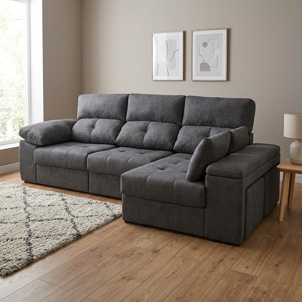 Chaise Longue 3 Plazas Antracita con Arcones