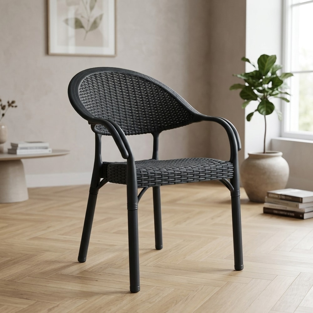 Sillón exterior efecto rattán apilable antracita