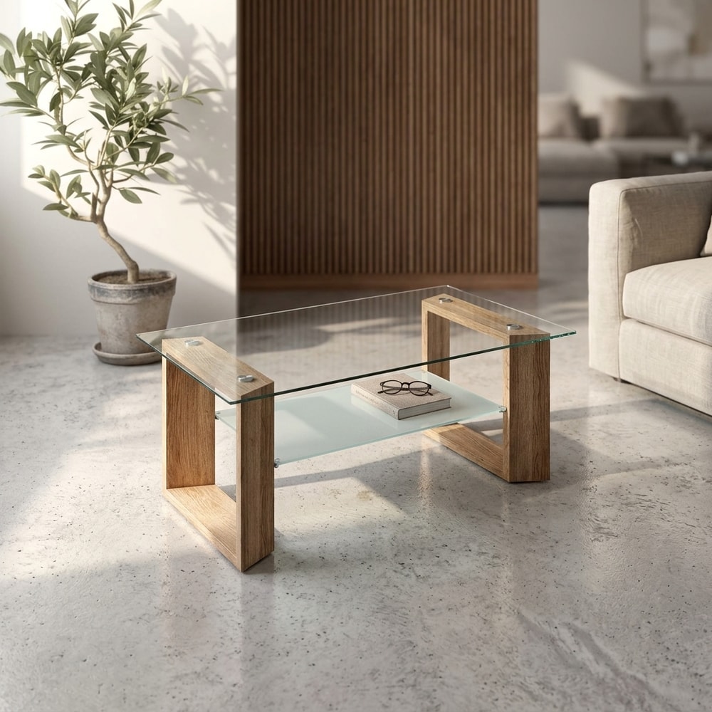 Mesa de centro moderna con cristal y madera