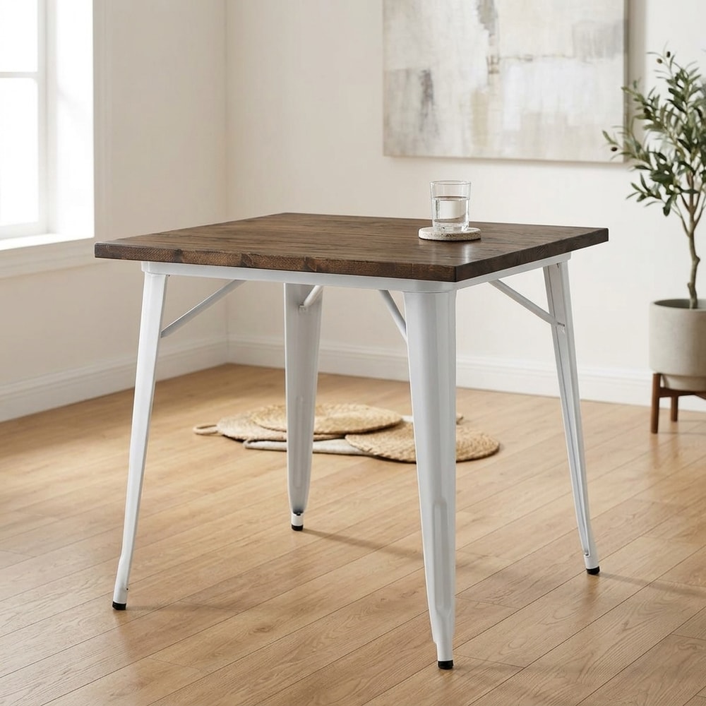 Mesa de comedor industrial blanca y madera