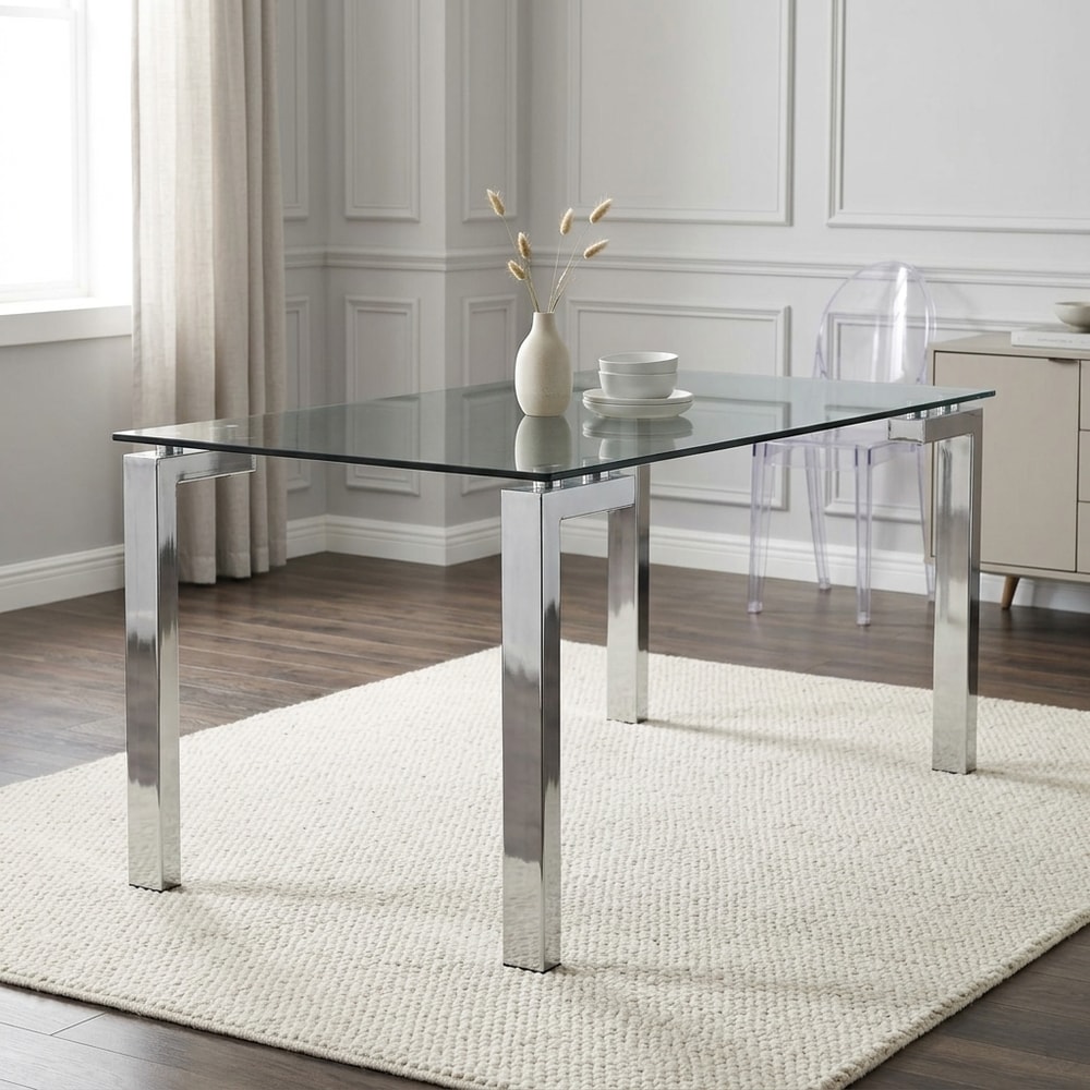 Mesa de comedor moderna en cristal y cromo
