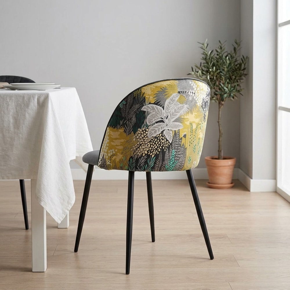 Silla de comedor terciopelo gris y tejido palm