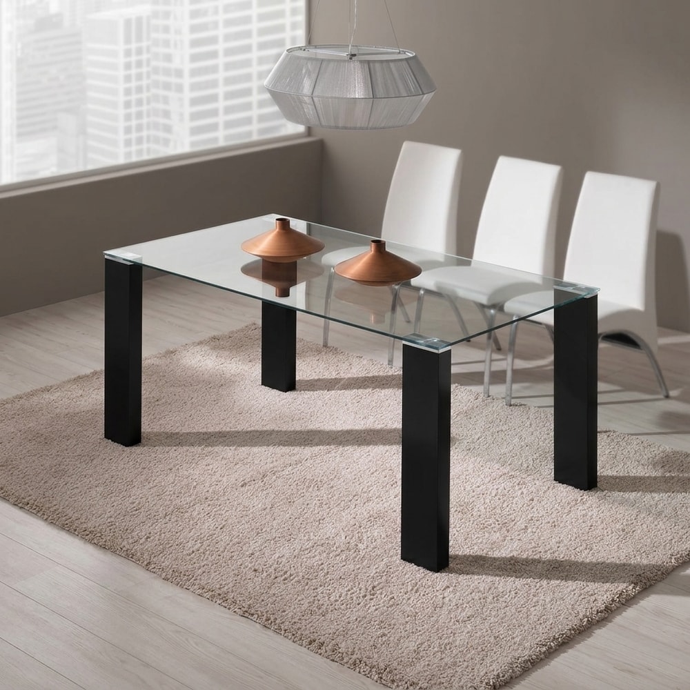 Mesa de Comedor de Cristal y Patas Negras