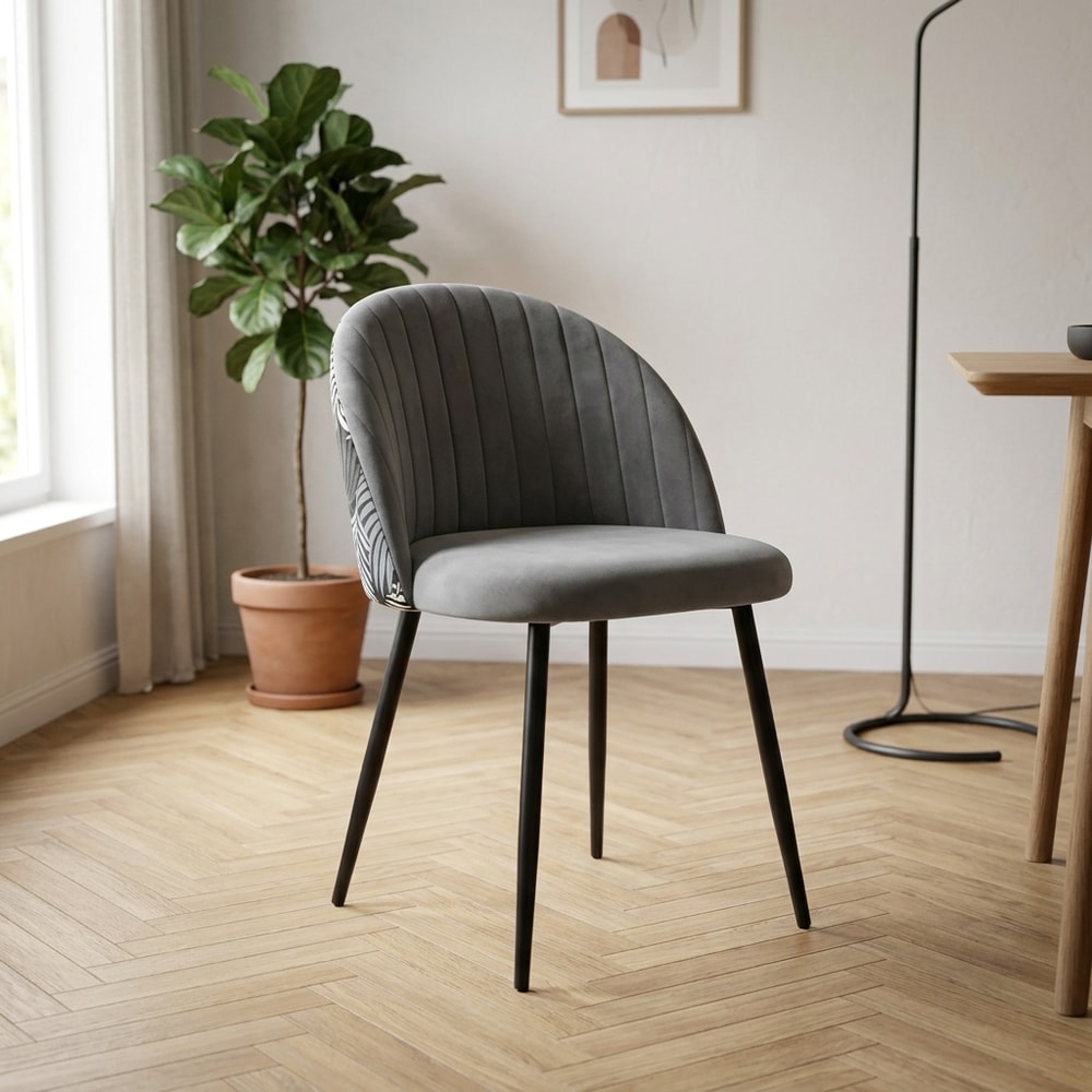 Silla de diseño terciopelo gris con trasera floral