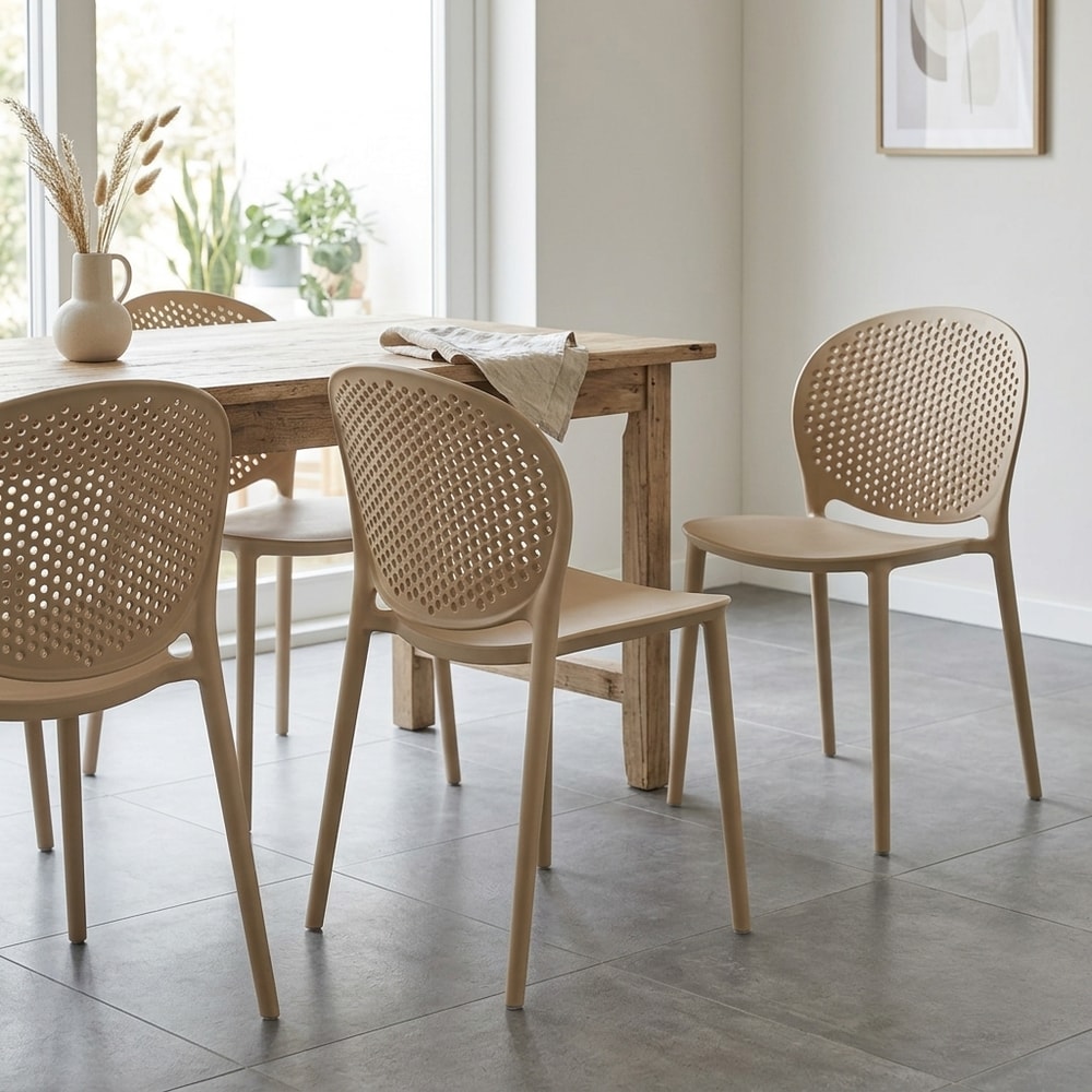 Pack 4 sillas de comedor polipropileno beige