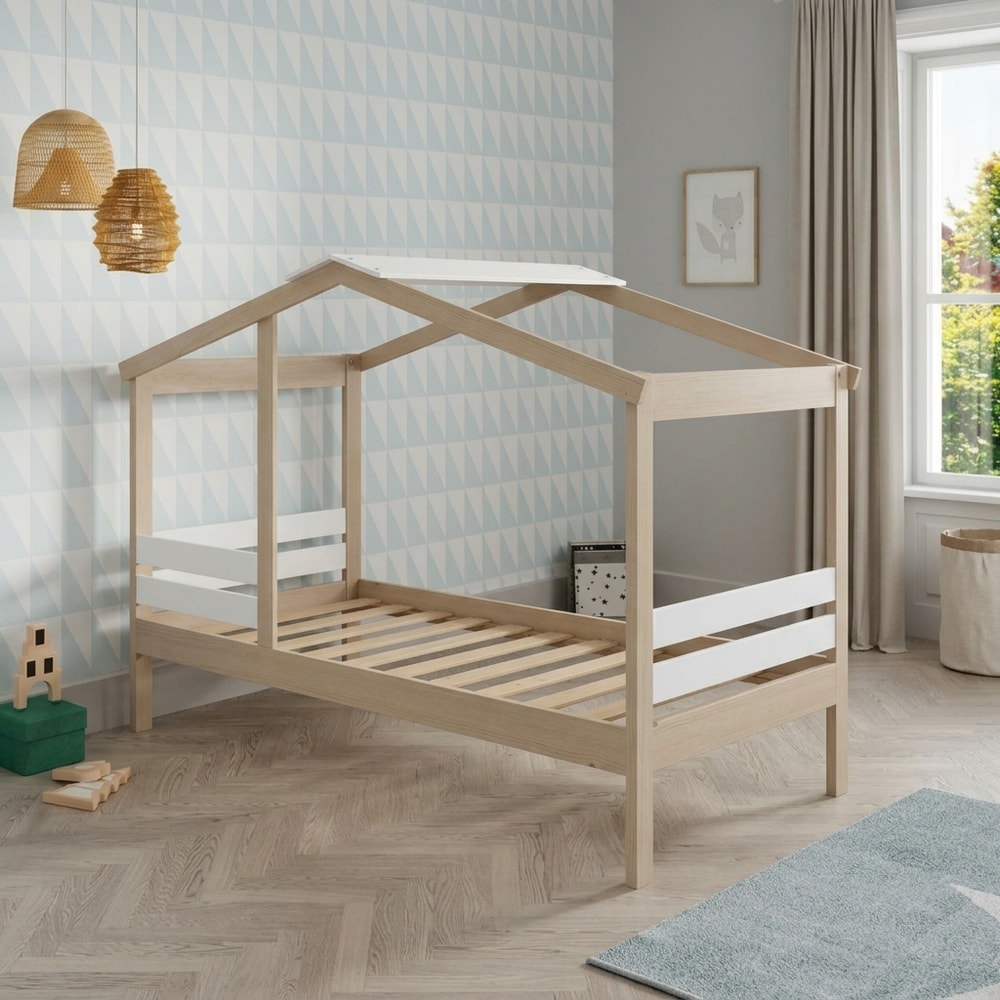 Cama Infantil con Diseño de Cabaña Blanca