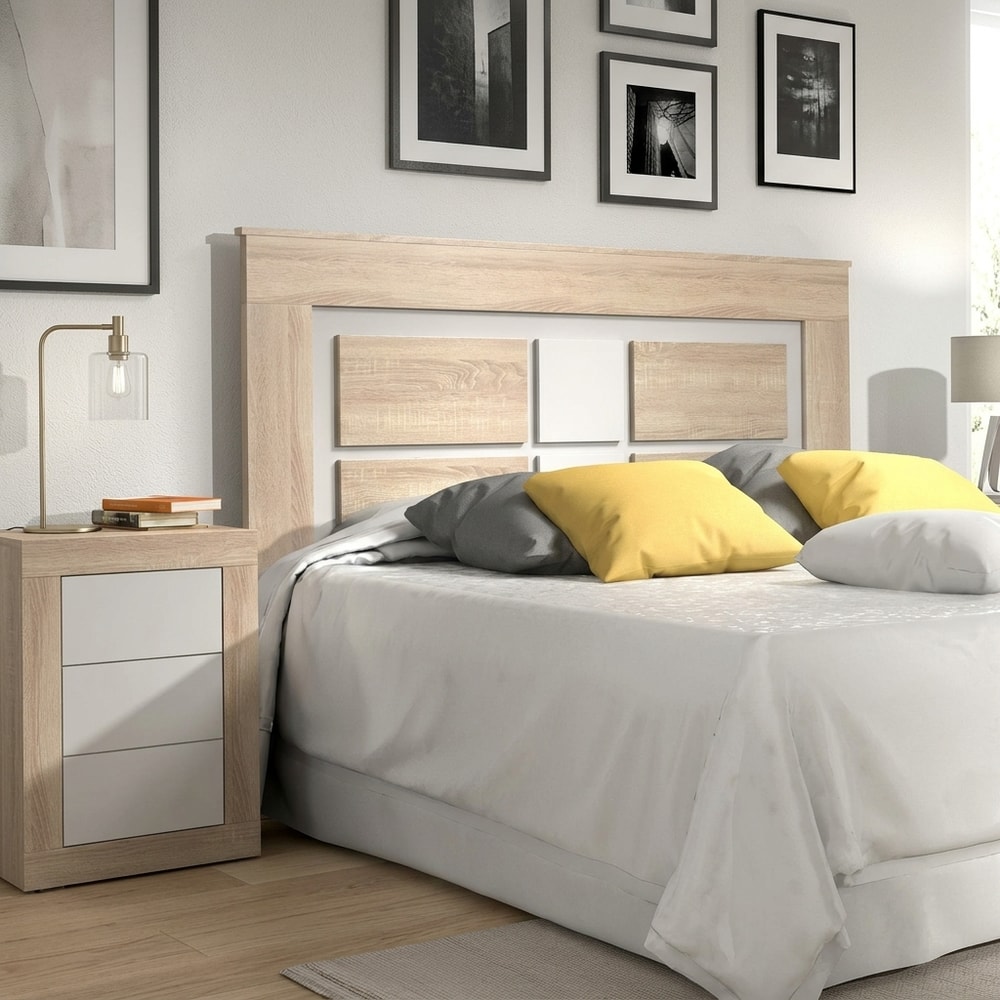 Cabecero con patas moderno en blanco y madera