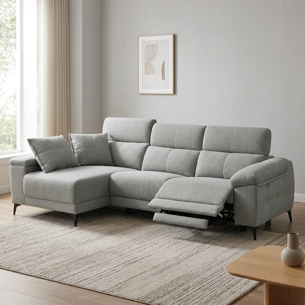 Chaise longue gris con relax eléctrico y arcón