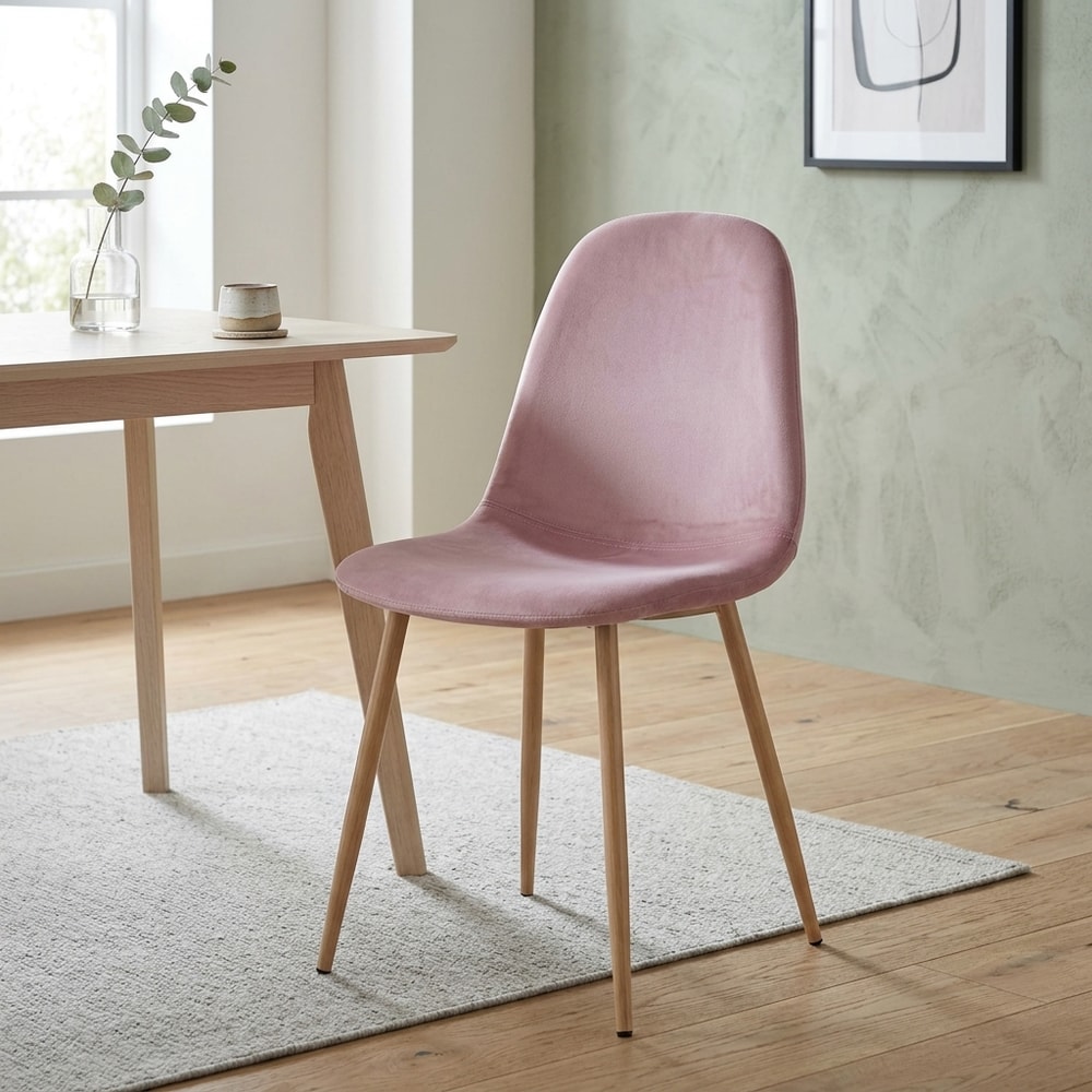 Silla de comedor en terciopelo rosa y metal