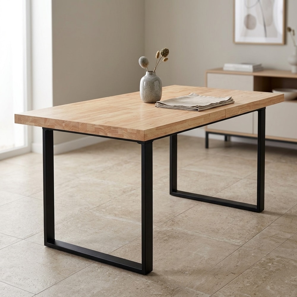 Mesa de comedor extensible roble y metal negro