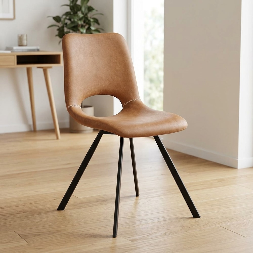 Silla de comedor tapizada en similpiel marrón