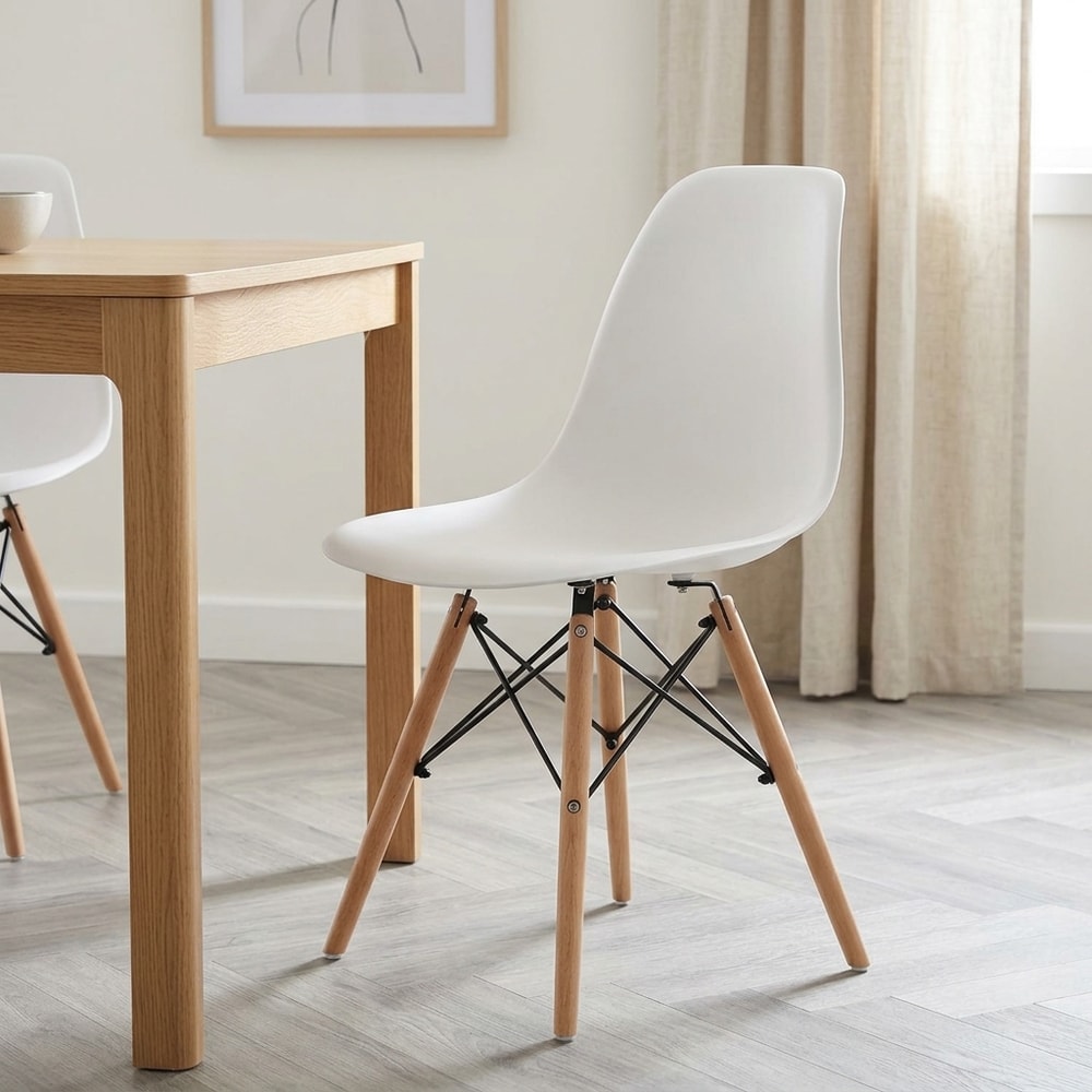 Silla de comedor nórdica blanca patas madera