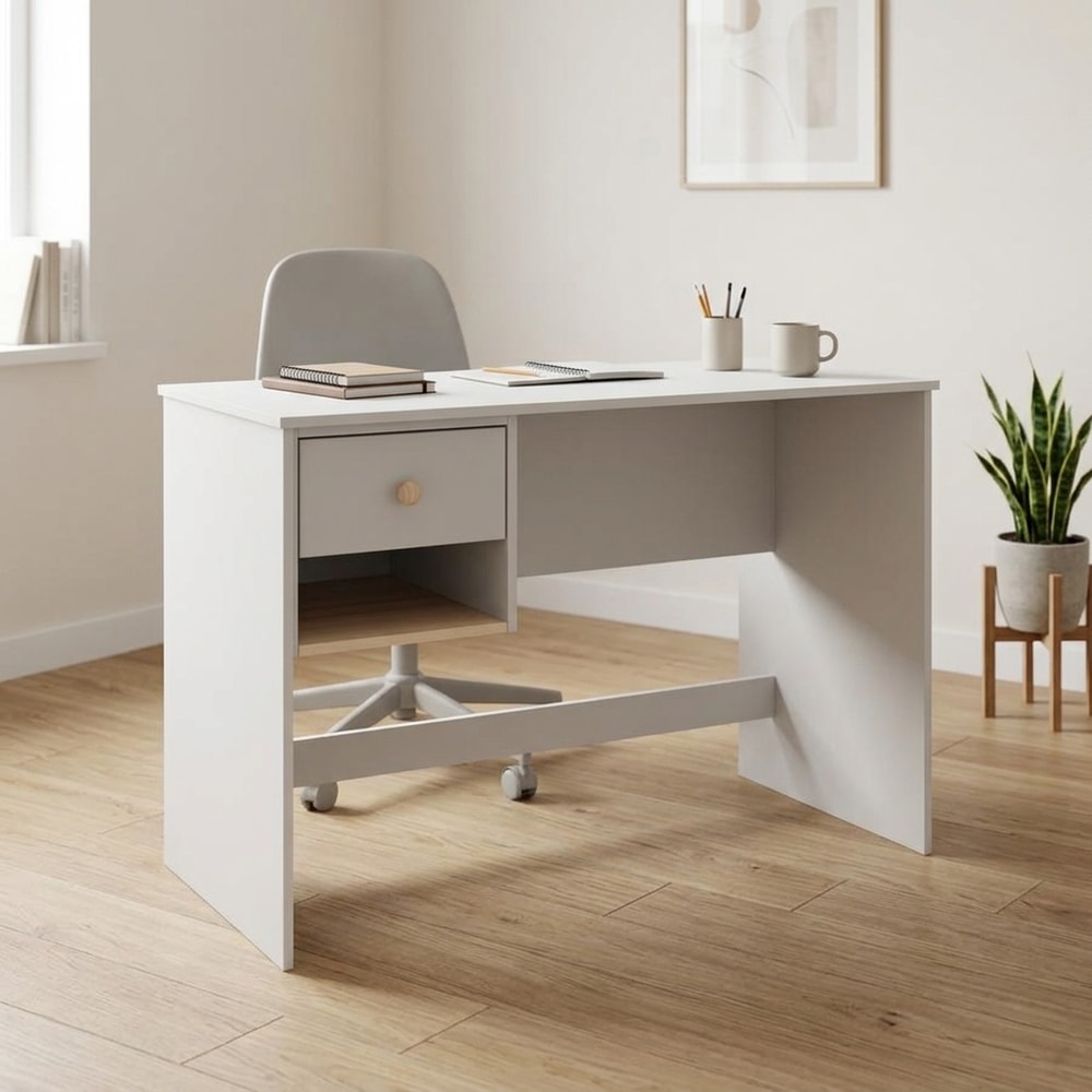 Escritorio Blanco con Cajón y Estante