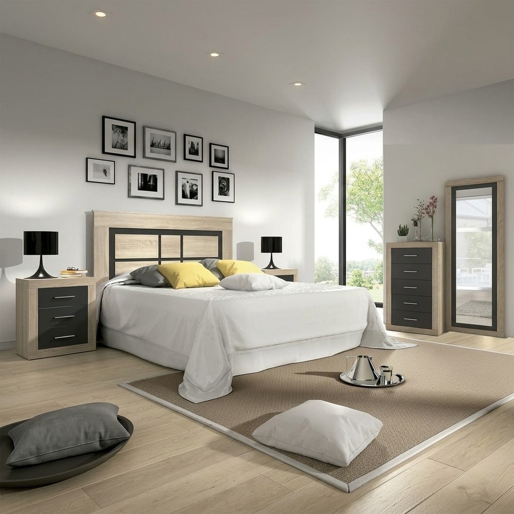 Dormitorio completo con cabecero y dos mesitas