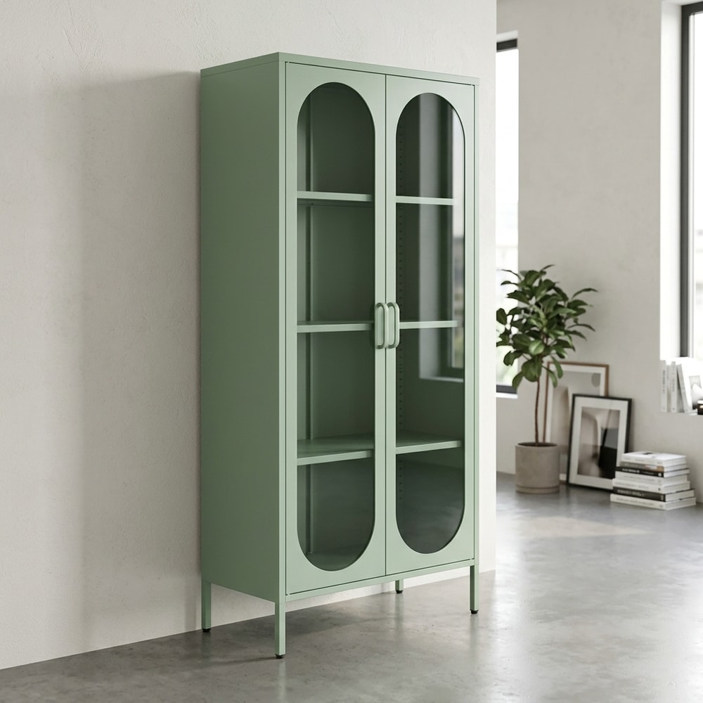 Aparador alto verde menta con puertas de rejilla