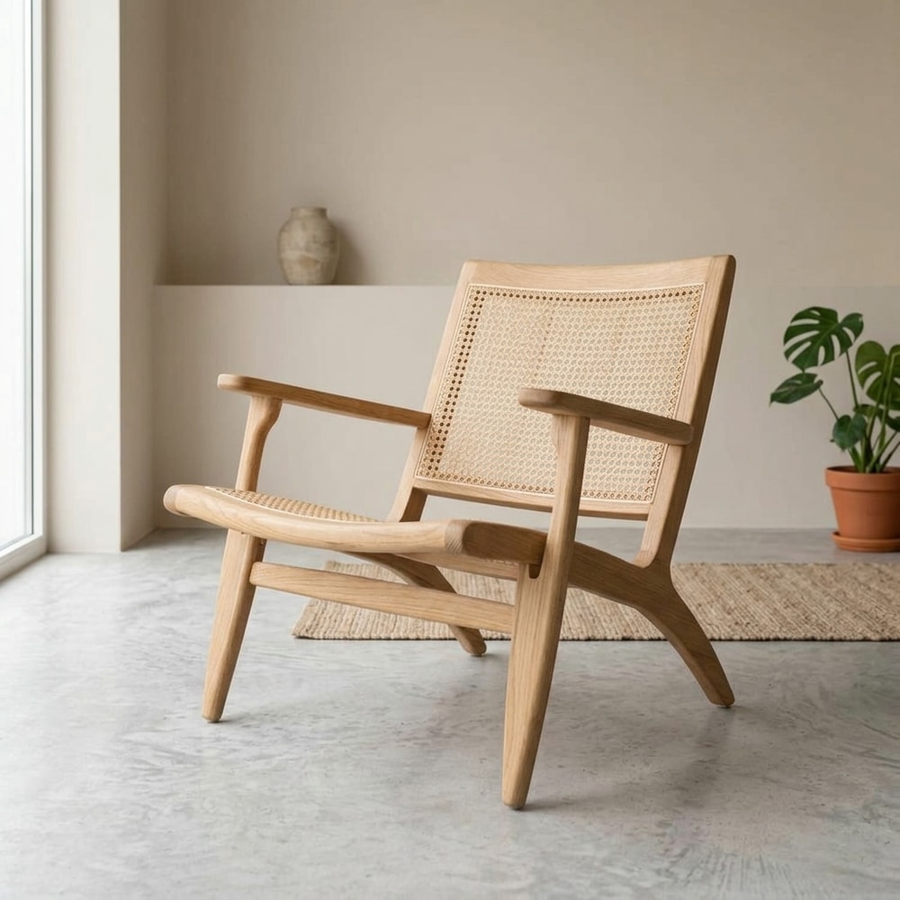 Sillón de madera y mimbre natural
