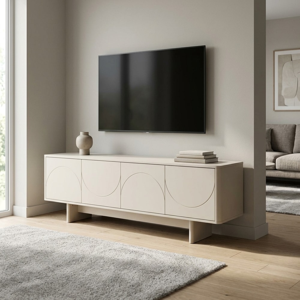 Mueble de TV 4 Puertas Diseño Moderno Crema