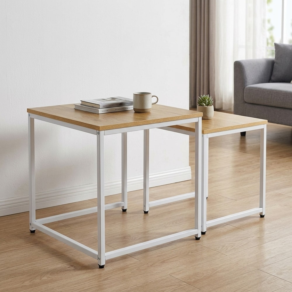 Set de 2 Mesas Nido de Metal y Madera
