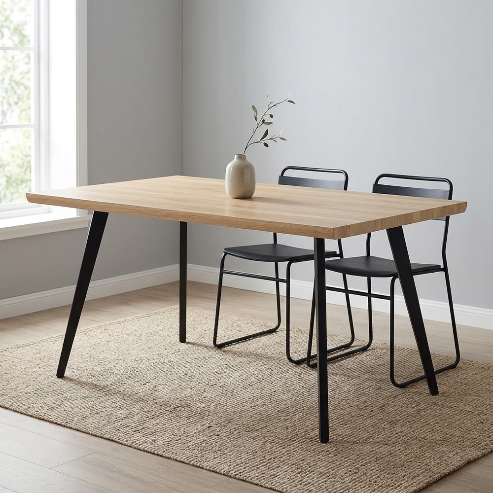 Mesa de comedor rectangular madera y metal negro