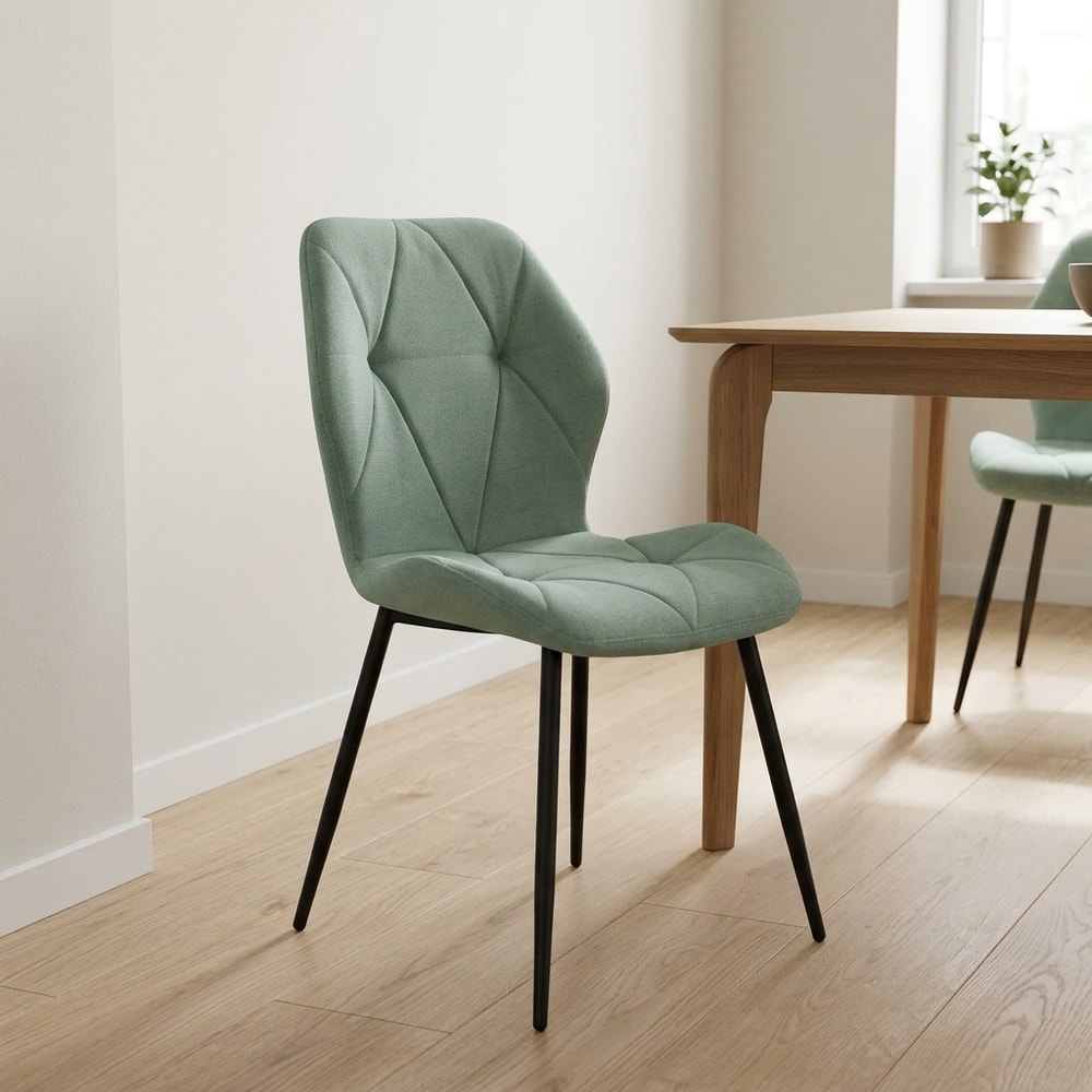 Silla de comedor tapizada verde agua patas negras