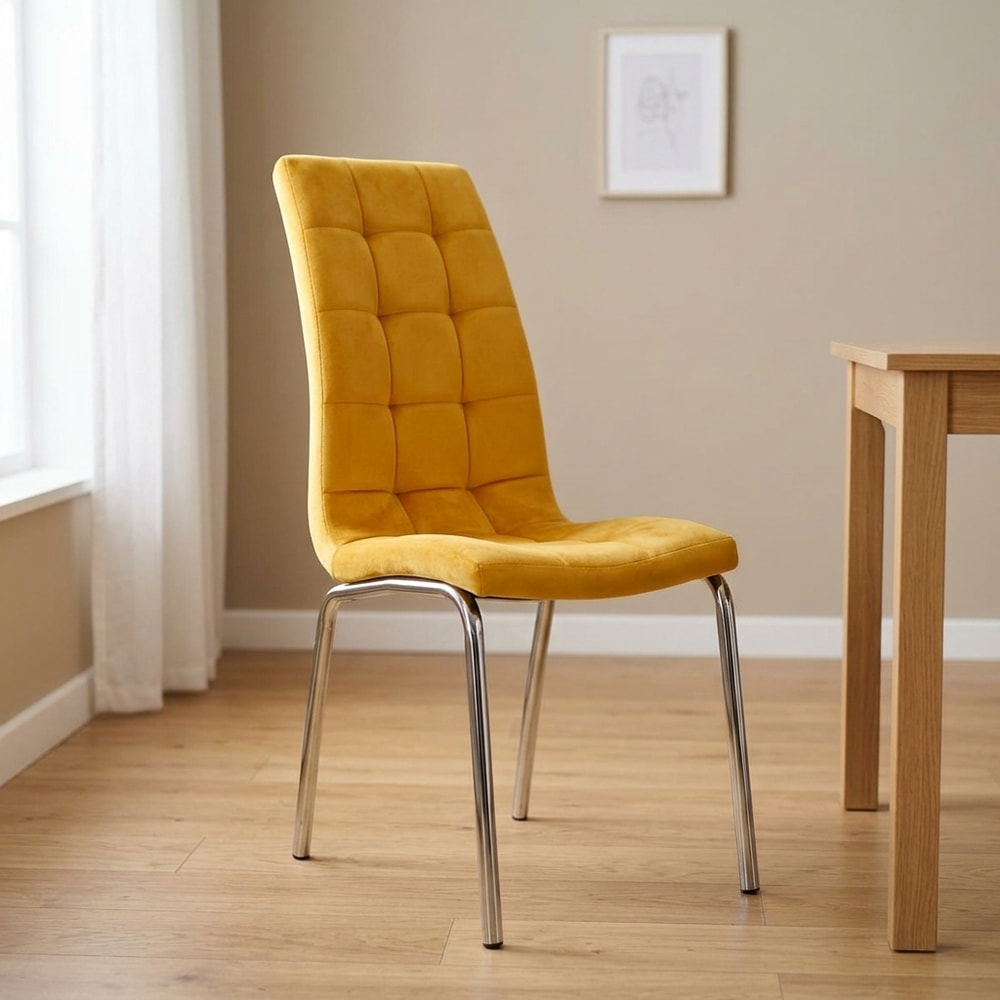 Silla de comedor velvet amarillo y patas cromo