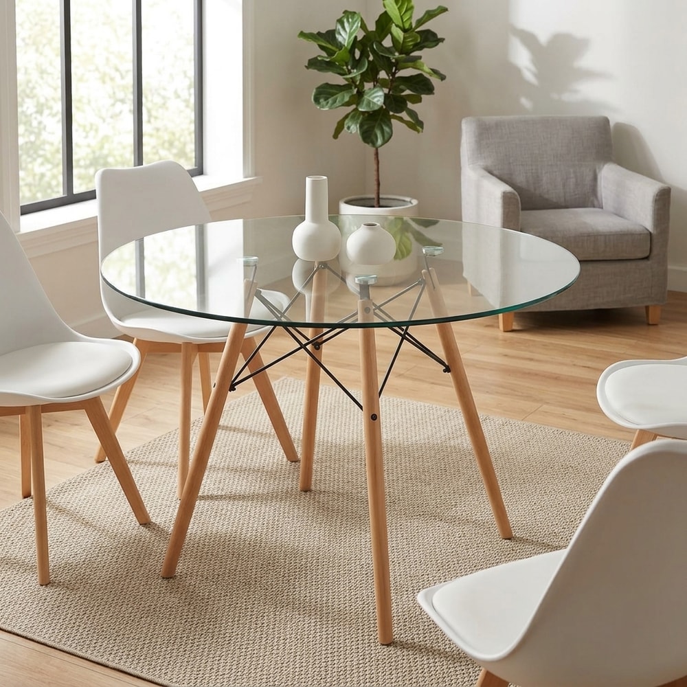 Mesa de Comedor Redonda Cristal y Madera