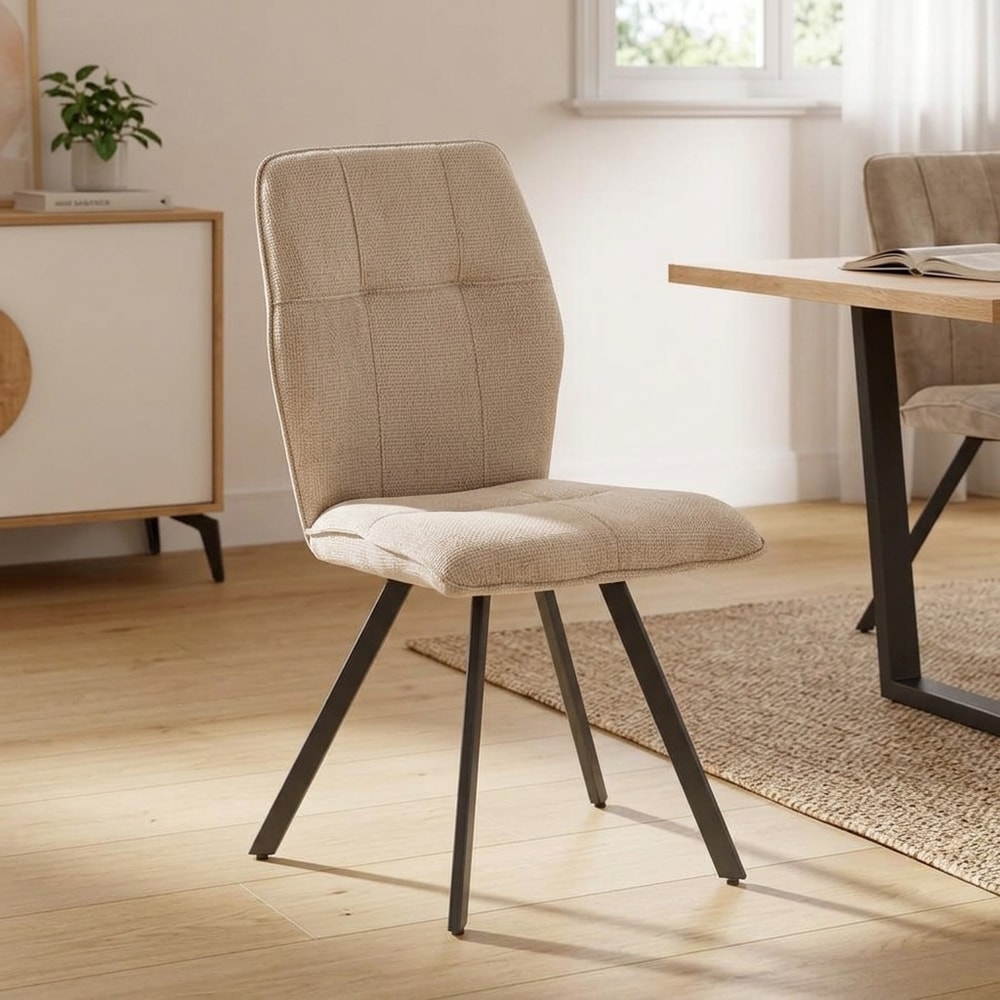 Silla de comedor tapizada beige y patas negras