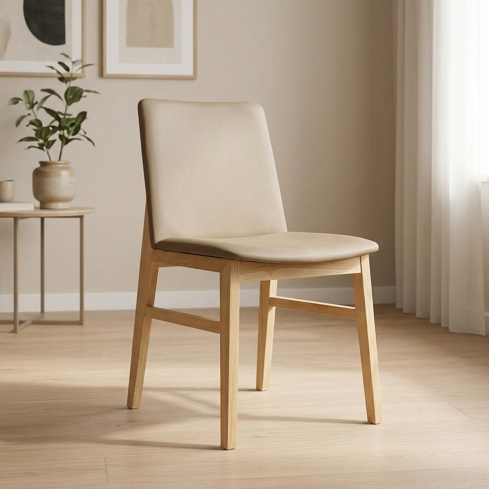 Silla de comedor de haya y similpiel marrón