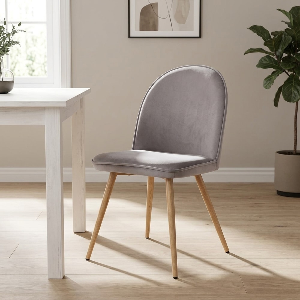 Silla de comedor terciopelo gris y patas haya