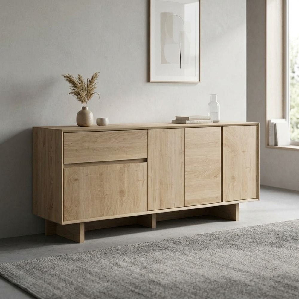 Aparador moderno 4 puertas y cajón acabado roble