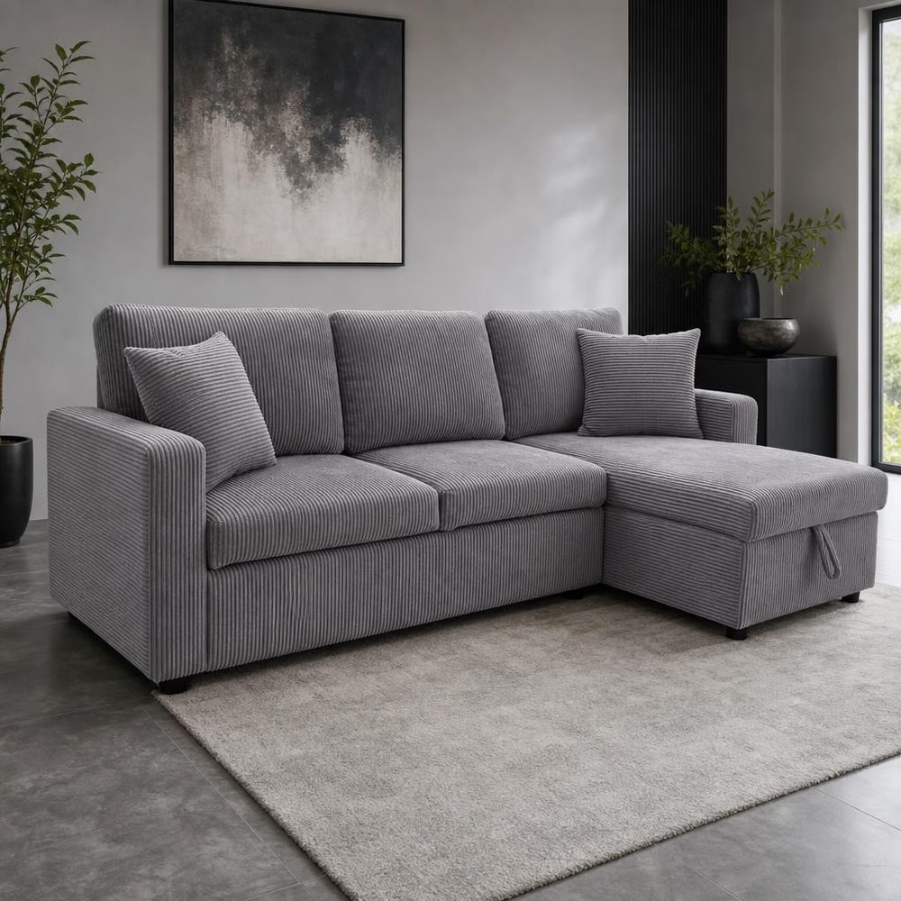 Sofá cama de 3 plazas gris con arcón