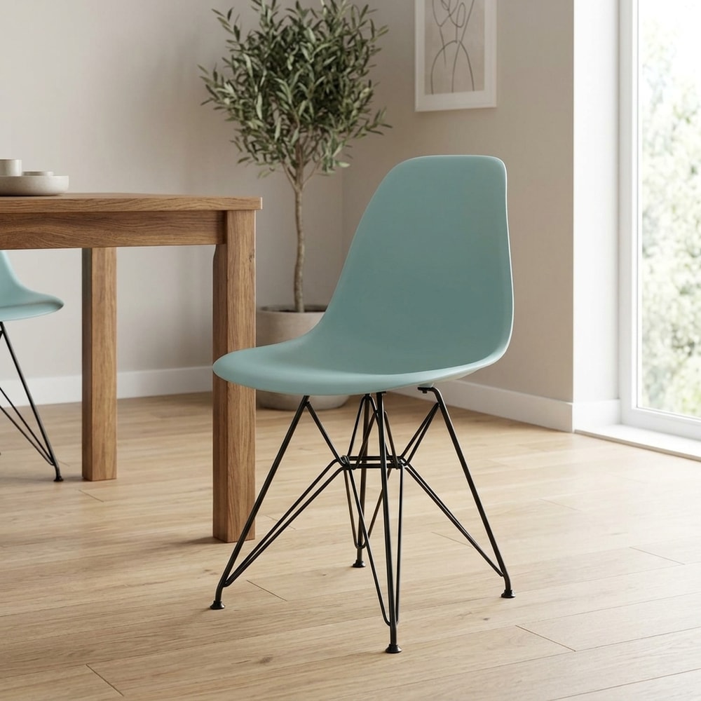 Silla de comedor aguamarina con patas negras