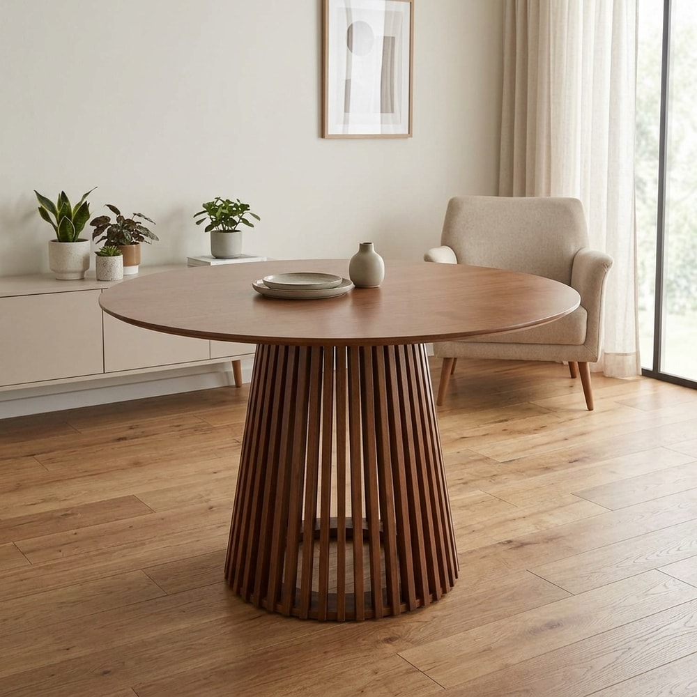 Mesa de comedor redonda madera nogal