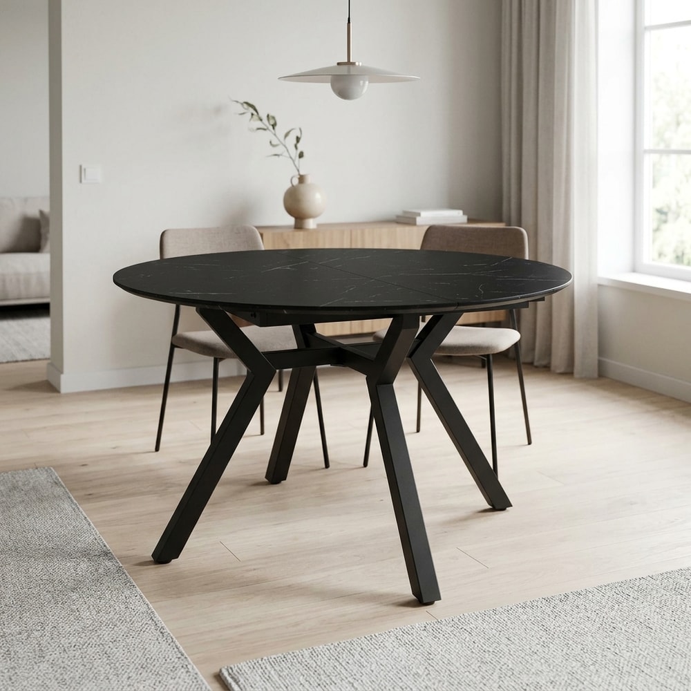 Mesa de comedor extensible negra efecto mármol