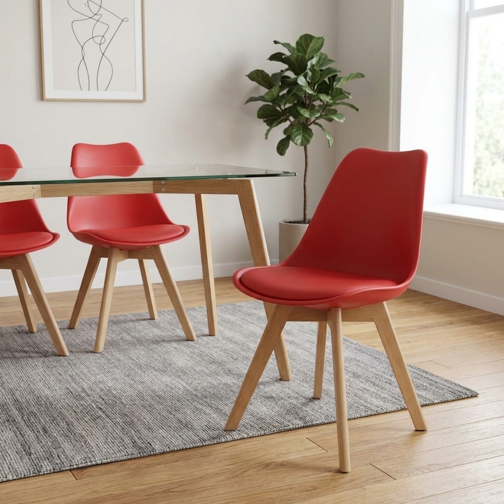 Silla de diseño roja con cojín y patas de haya