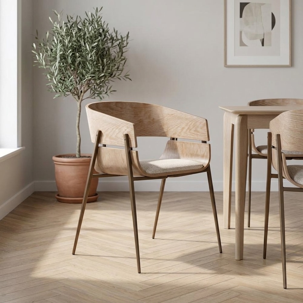 Silla comedor madera roble y asiento beige