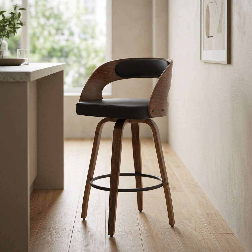 Taburete de diseño en madera y similpiel negra