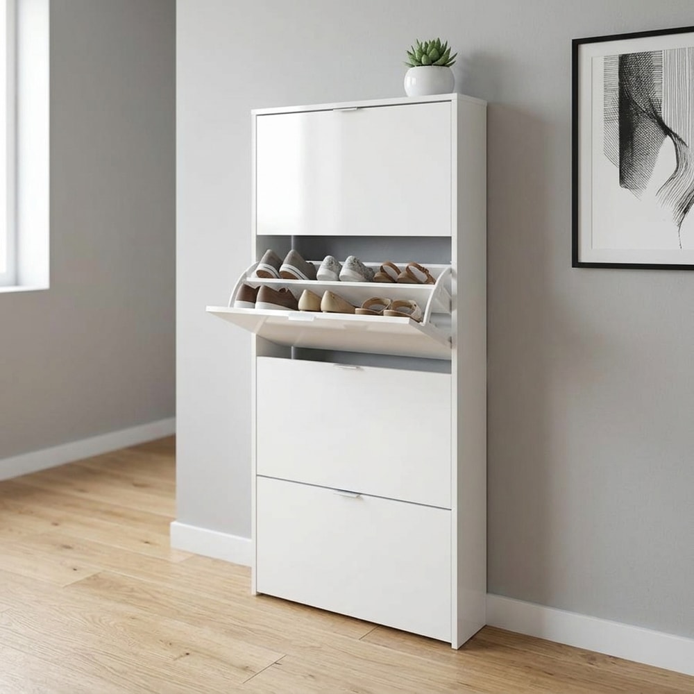 Zapatero Alto 5 Puertas Abatibles 15 Pares Blanco