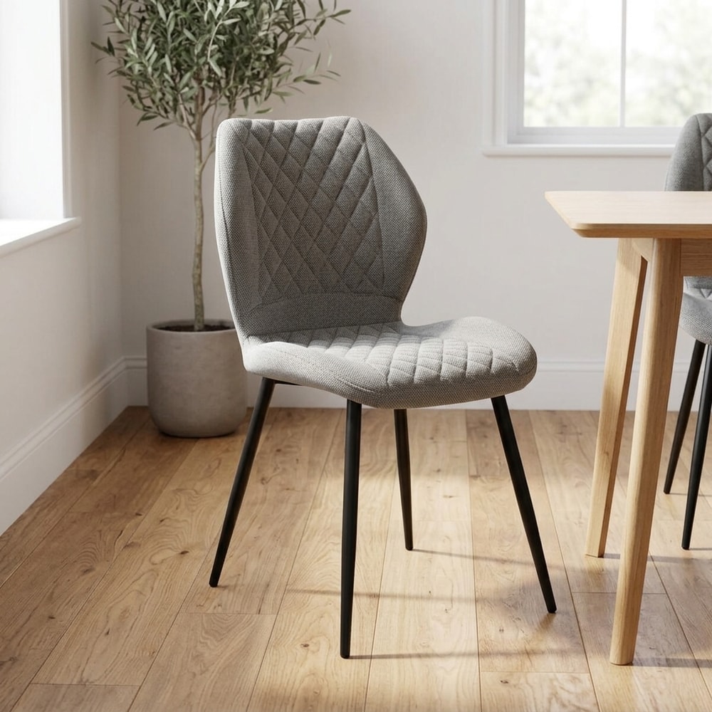 Silla de comedor en tejido linen gris y metal