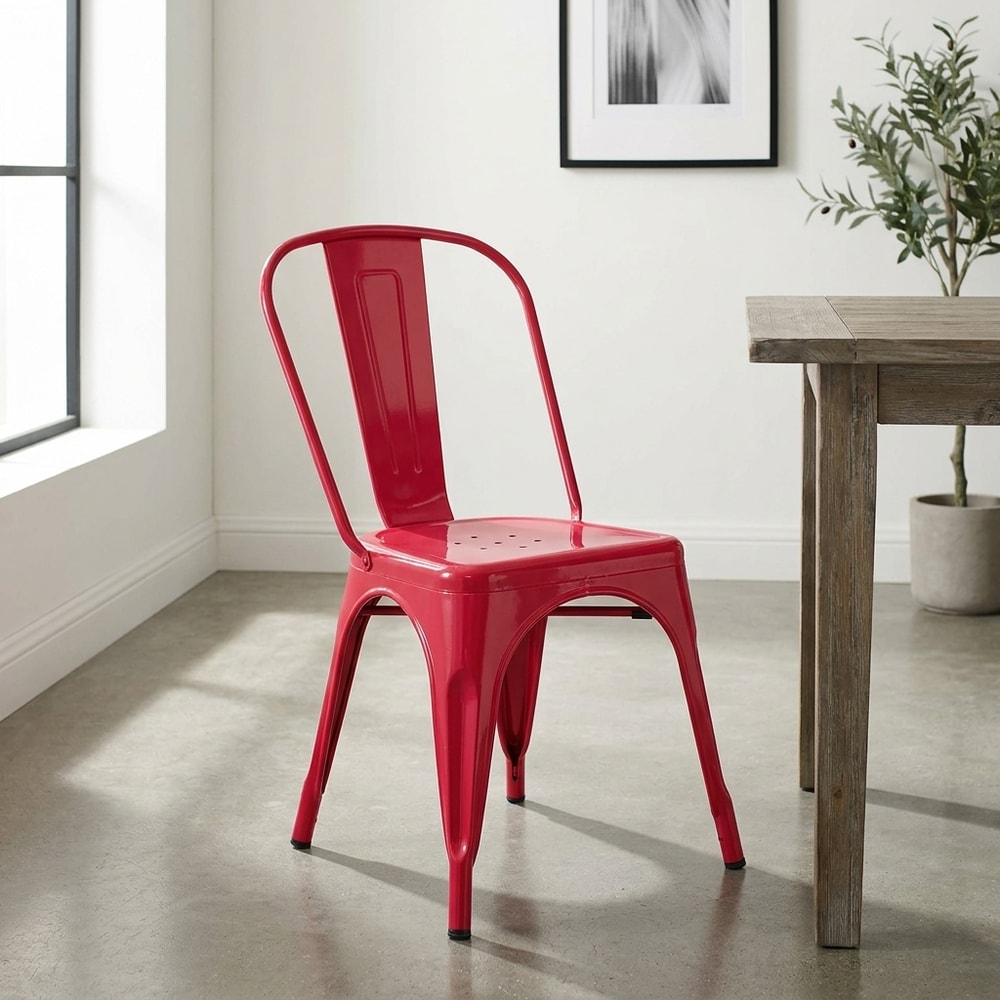 Silla metálica apilable industrial roja