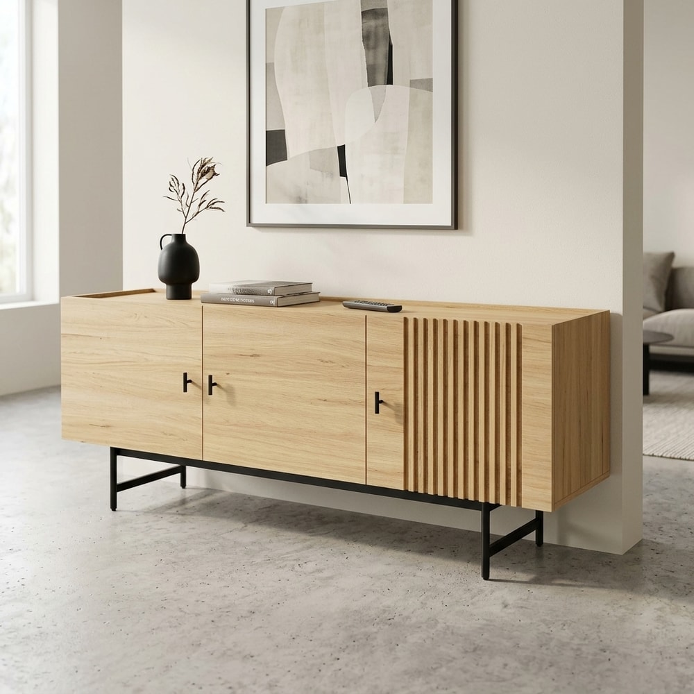 Mueble de TV 3 puertas acabado roble y negro