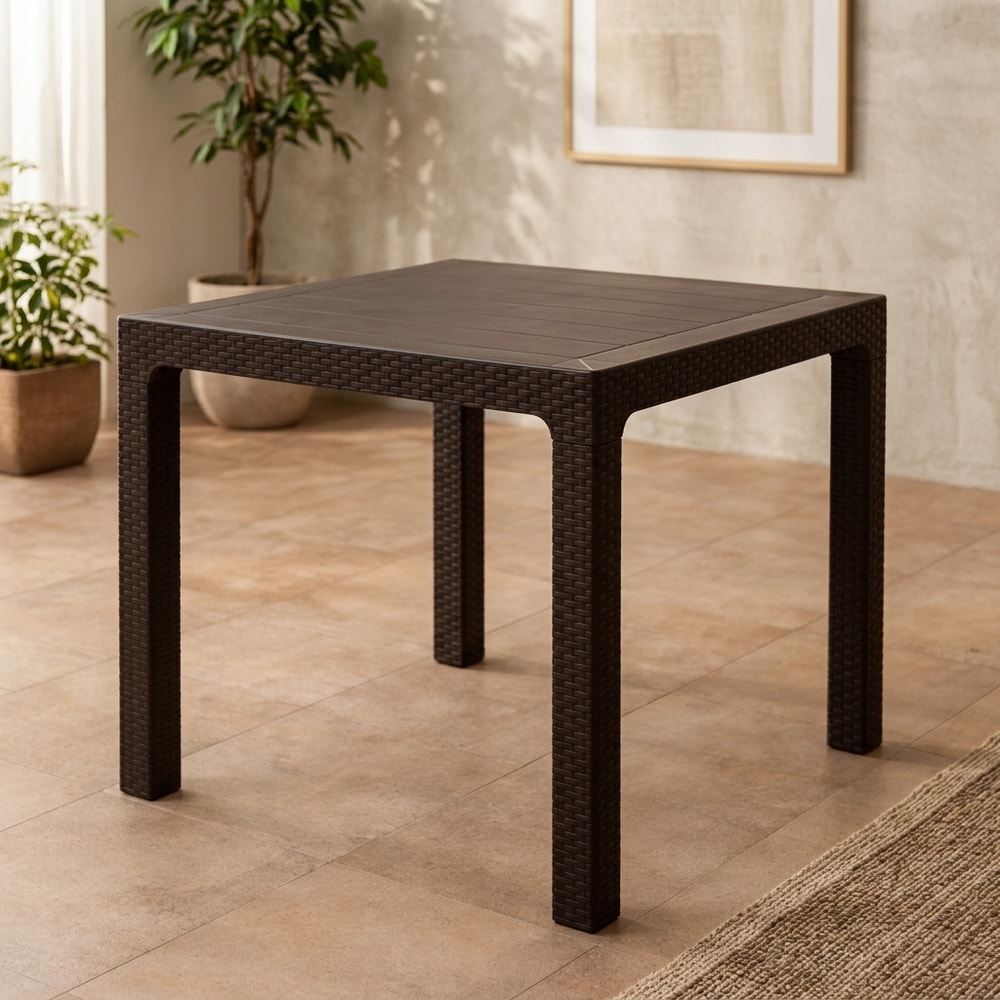 Mesa cuadrada de exterior efecto rattán marrón