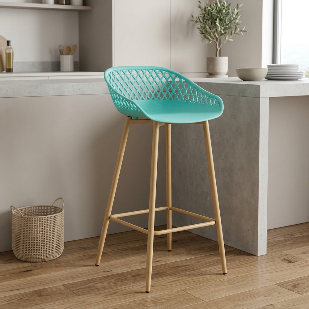 Taburete alto verde pastel con patas efecto madera