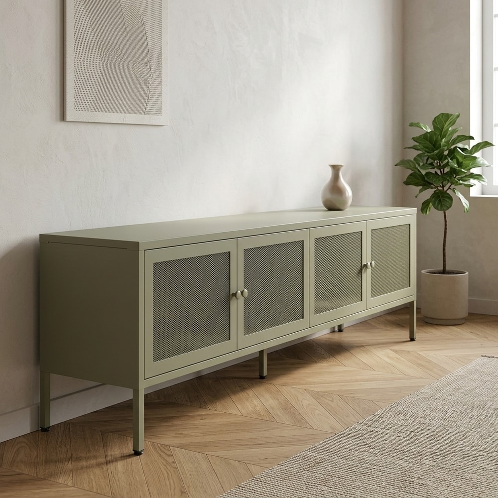 Mueble TV Verde con 4 Puertas de Rejilla