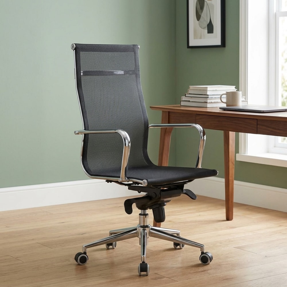Sillón de dirección en malla negra y acero