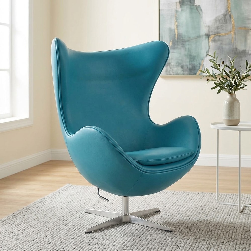 Sillón giratorio moderno turquesa con base cromo