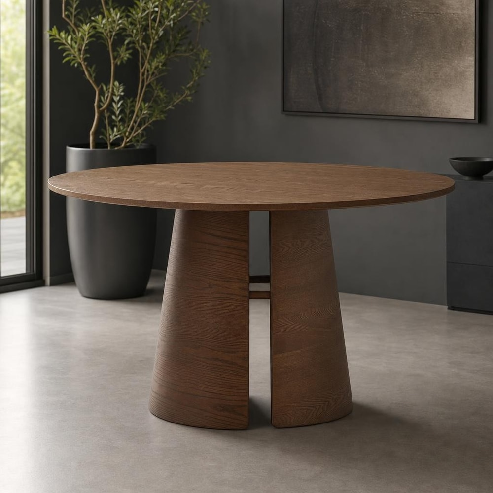 Mesa de comedor redonda en acabado nogal