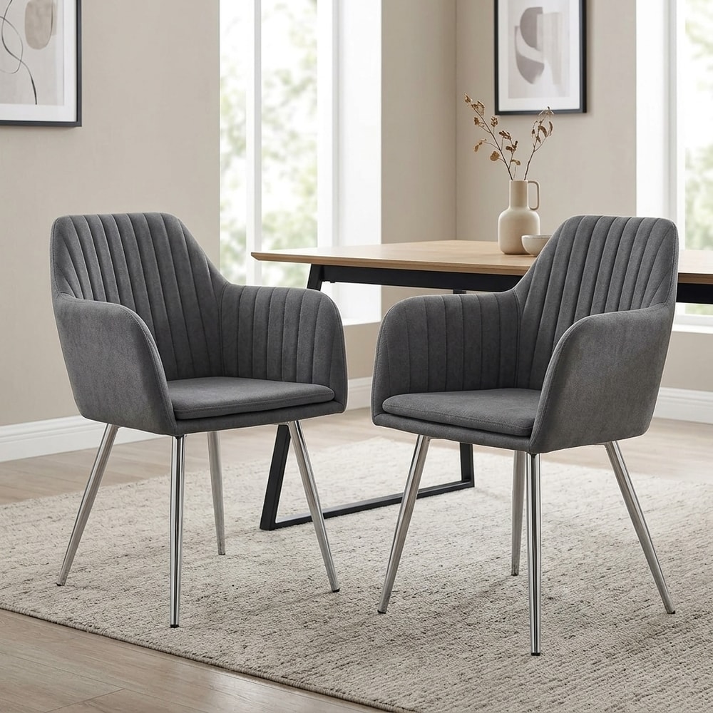 Pack 2 Sillas Comedor Tapizadas Gris con Brazos