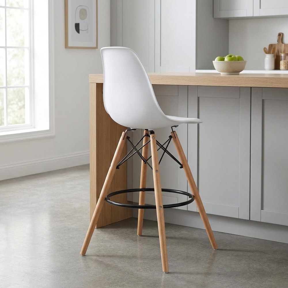 Taburete alto de diseño nórdico blanco y madera